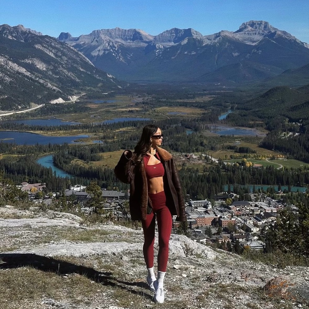 437 Workout Set in Mahogany (V Leggings, Micro Bra, and Wrap Top)
